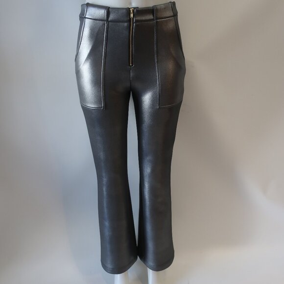 NWT Womens Cynthia Rowley Metallic Cropped Bonded Gunmetal Pants 6 - Picture 1 of 6